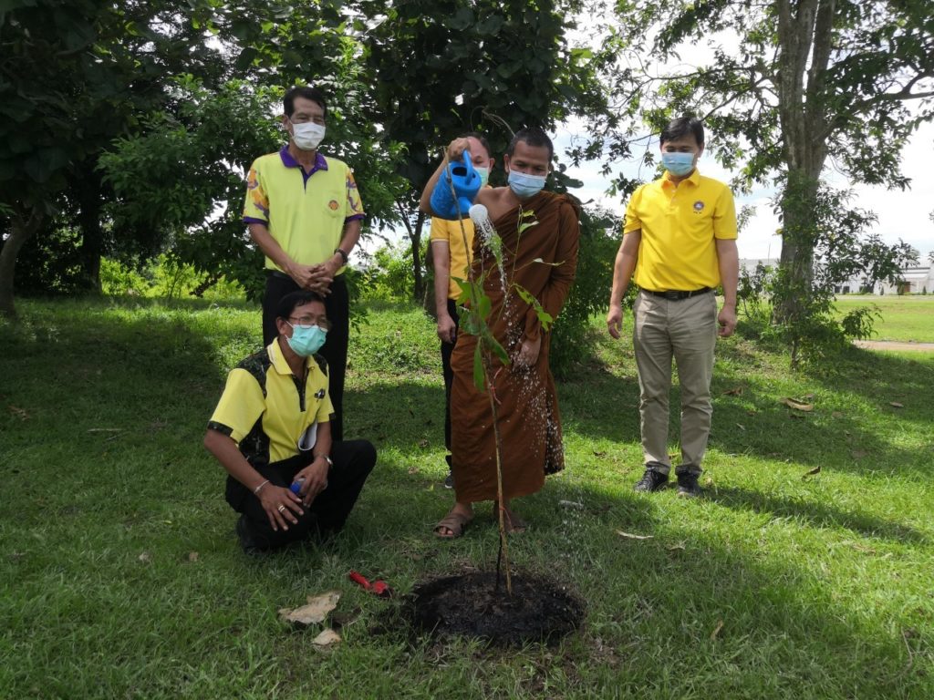 พระมหาชูชาติ จิรสุทโธ ประธานสงฆ์สิริบูรพาธรรมสถาน ปลูกต้นรวงผึ้งเพื่อเป็นปฐมฤกษ์ เนื่องในวันต้นไม้ประจำปีของชาติ 2564