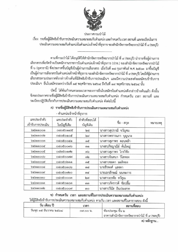 รายชื่อผู้มีสิทธิเข้ารับการประเมินความเหมาะสมตำแหน่งเจ้าหน้าที่ธุรการ01