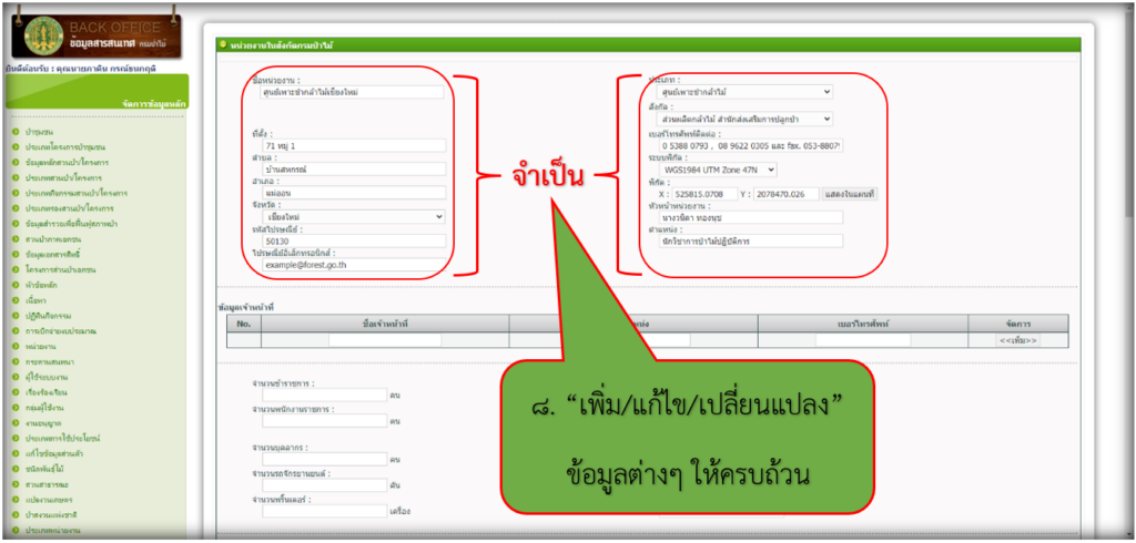 8. เลือกเมนูต่างๆ เพื่อ “เพิ่ม/แก้ไข/เปลี่ยนแปลง” ข้อมูลให้อัปเดตเป็นปัจจุบัน