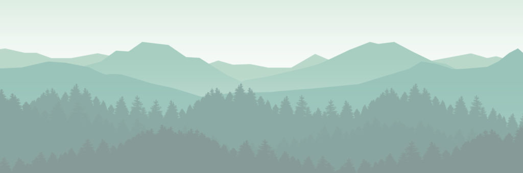 mountain and forest landscape vector illustration with sunrise a